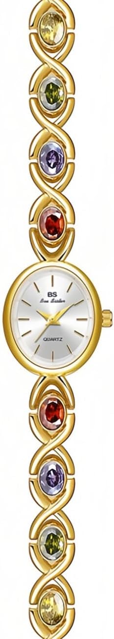 MASTOP Luxury Vintage Colorful Gemstone Oval Watch Fashion Ladies Small Dial for Women Quartz Wrist Watch Waterproof Watch Fashion Bangle with Stainless Steel Band Tool Included