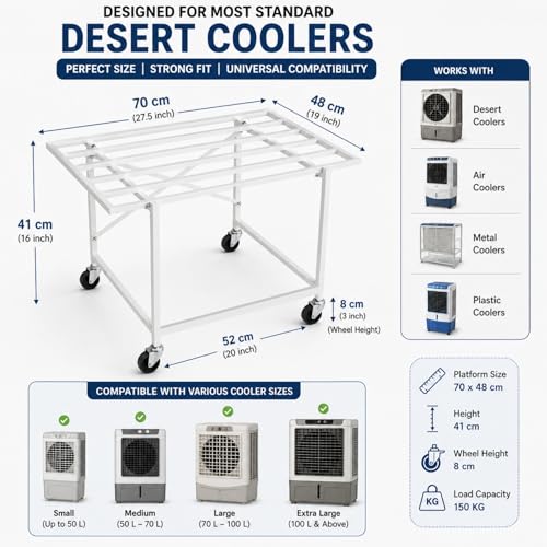 Image of ecofynd Heavy-Duty Metal Cooler Stand with 360 Rotating Wheels, Durable Rust-Resistant Frame, Easy Mobility, Ideal for Home, Office & Outdoor Use, Stable & Space-Saving Design (CLS001-WHT)