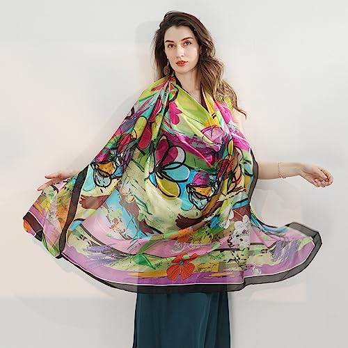 Xinmurffy 100% 6A Grade Mulberry Silk Travel Scarf Large Women Floral Shawl Oversize Soft Wraps For Evening Dresses3