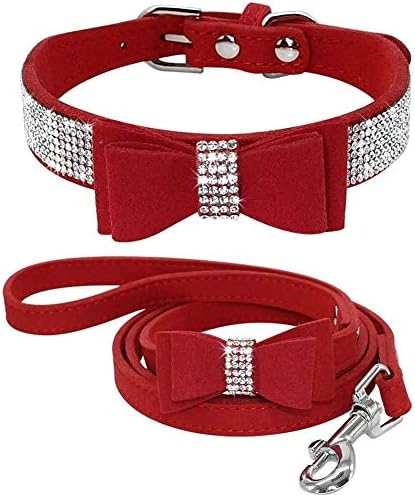 Rhinestone Dog Collar Leashes, Crystal Diamond Cat Dog Collar Leash Set, Cute Dazzling Dog Rhinestone Collar, Dog Collar Harness for Small & Medium Dogs