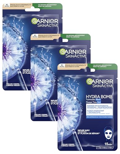 Garnier SkinActive Masque tissu NUIT réparateur Bleuet + Eau marine + Acide hyaluronique (Lot de 3)