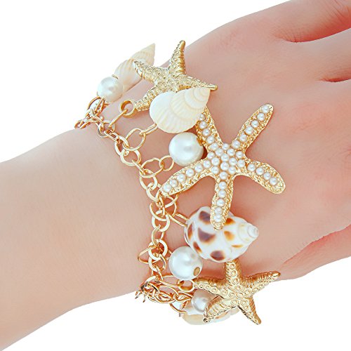 Preisvergleich Produktbild Zhuotop Damen Armband mit Seesternen und künstlichen Perlen Muschel Armband Armkette
