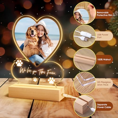 NIBESSER Personalisiert Gedenktafel für Haustiere Erinnerung LED Acrylglas mit Foto Hundandenken Geschenke Foto Nachtlampe Haustier Bilderrahmen für Katze und andere Haustiere Tiere