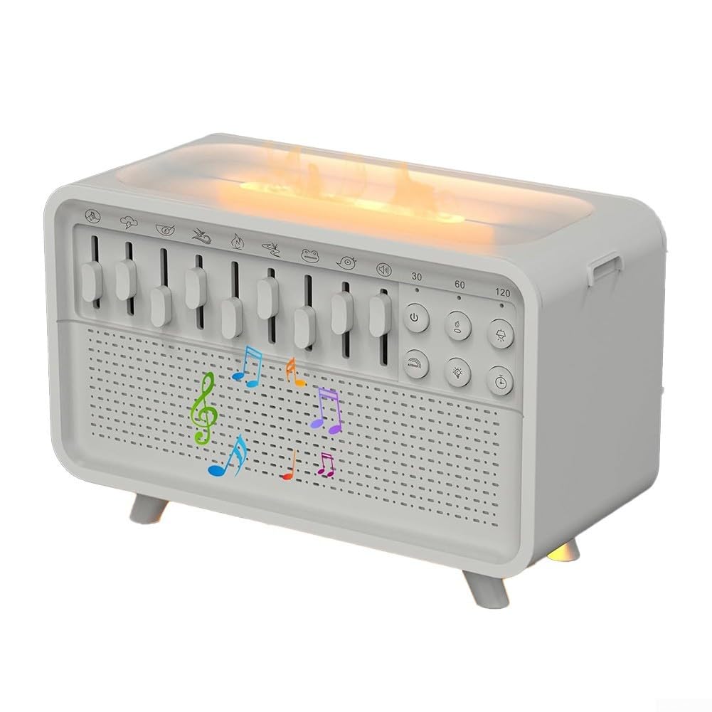 White Noise Machine, diffusore per aromaterapia, umidificatore con 8 suoni, luce notturna e altoparlante per dormire, camera da letto, cameretta dei bambini, bianco, 23 x 12 x 17 cm