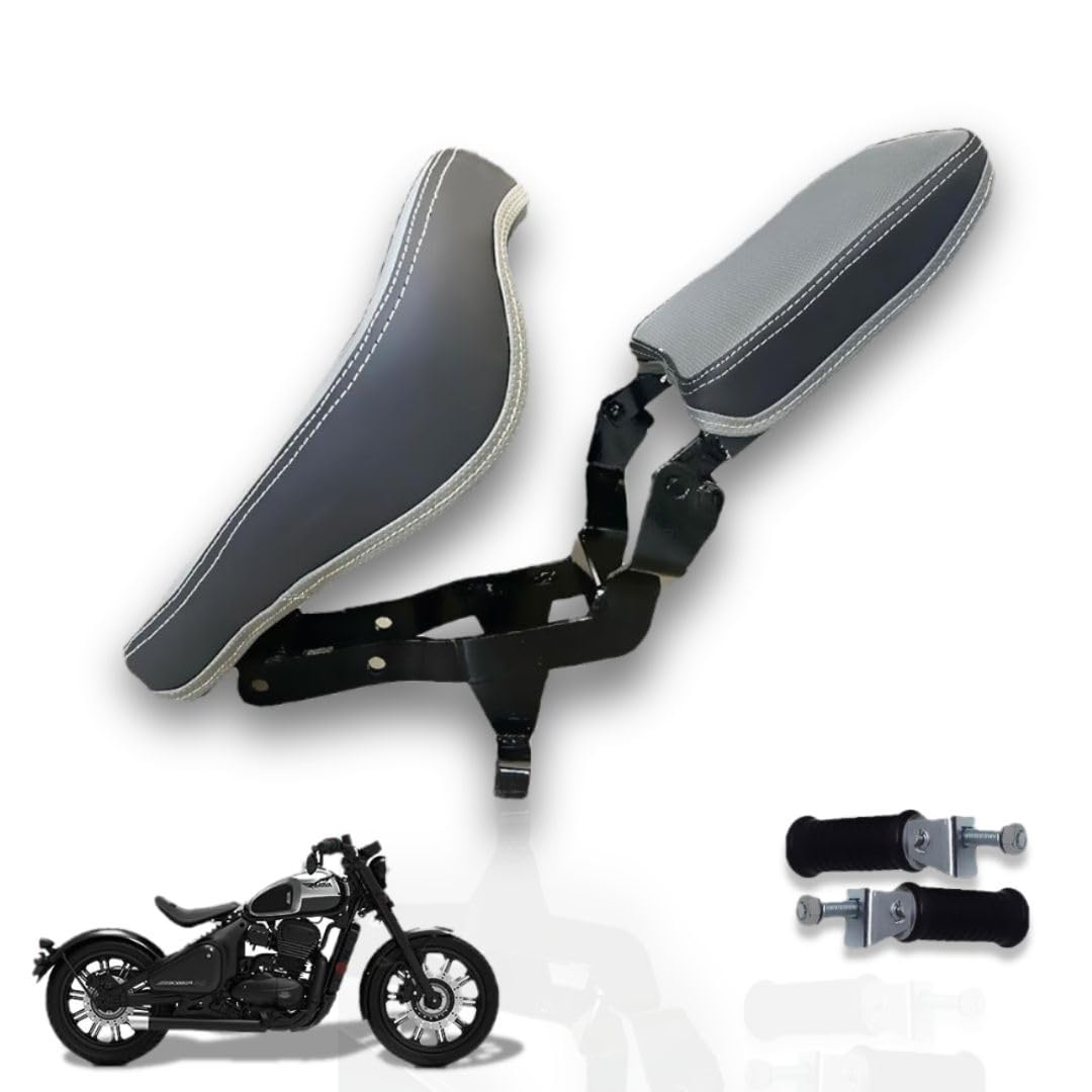 Foldable Dual Seat with Footrest for Jawa 42 Bobber | Durable Metal Frame Comfortable Rider and Passenger Seat | Premium Leather Upholstery | Custom Design-image-12