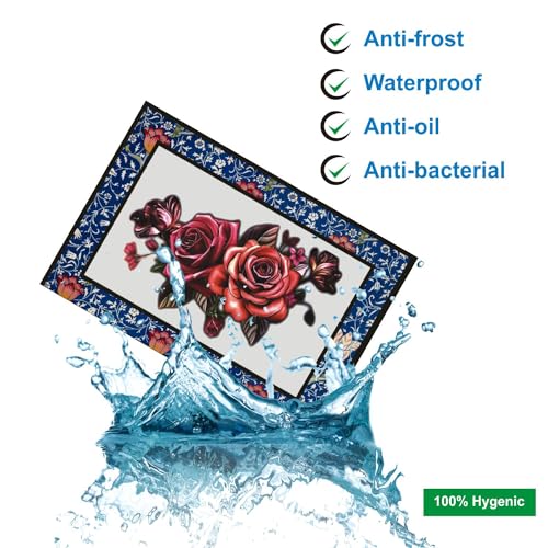 Image of DakshyaIndustries Pack of 4 PVC Printed Fridge Mat /Refrigerator Mat (Blue)