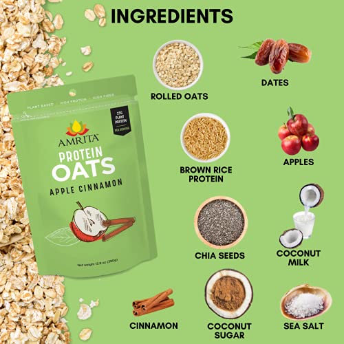 Amrita Apple Cinnamon (14 Oz) + Blueberry Hemp (14 Oz) Overnight Protein Oats | High Fiber, Low Sugar Oatmeal, Breakfast Cereal, Protein Shakes, Healthy Snacks | Old Fashioned Rolled Oats | Vegan, Non #TOP5