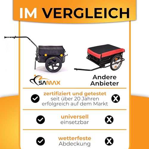SAMAX Transportanhänger 70 Liter / 60 Kg Fahrradanhänger Lastenanhänger mit Kupplung Fahrrad Anhänger Handwagen mit Kunststoffwanne in Schwarz