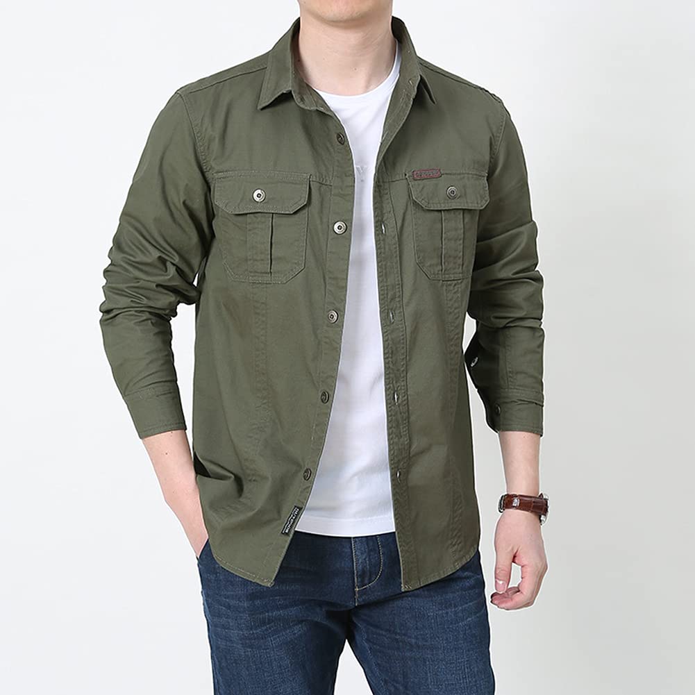 Hombres Chaqueta Estilo Militar Camisa de Combate de Algodón Ligero Chaquetas Bomber Camisa Cargo de Manga Larga Delgada Y Elegante, Trabajo, Ocio Y Vida Diaria