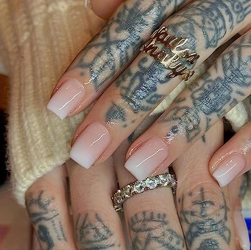 IMSOHOT Short Gradient Press on Nails Square Ombre Fake Nails Nude Glue on Nails Full Cover Acrylic False Nails Artificial Stick on Nails for Women and Girls 24PCS - Image 3