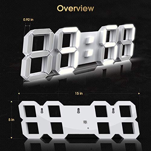 Epsky 3D White Digital Wall Clock Led Large Alarm Clock Adjustable Brightness 12/24 Hours Display And Date Display For Kitchen Homes Offices Gyms (15Inch) #TOP7