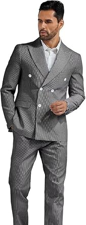 Men's Leisure Striped Seersucker Double Breasted Slim Fit Lightweight Tuxedo Summer Beach Suits
