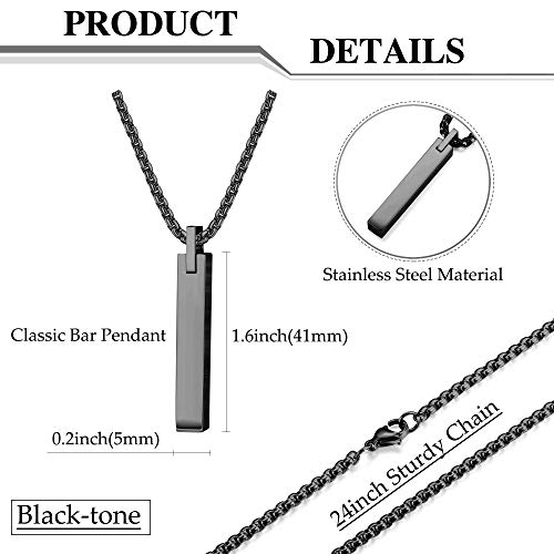 LOLIAS 2pcs Stainless Steel Stick Bar Necklace Set for Men Women Cool Unisex Twisted Cube Bar Vertical Cuboid Stick Pendant Chain Necklace2