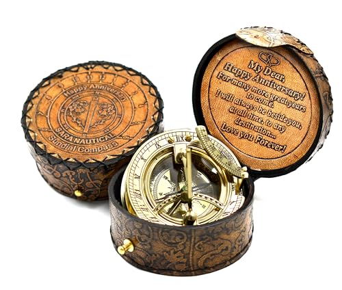 SARA NAUTICAL Antique Brass Sundial Compass Sundial Clock in Box Gift Sun Clock Ship Replica Watch Ship Decorations (Anniversary Love Wife Gift Loved one Gift)