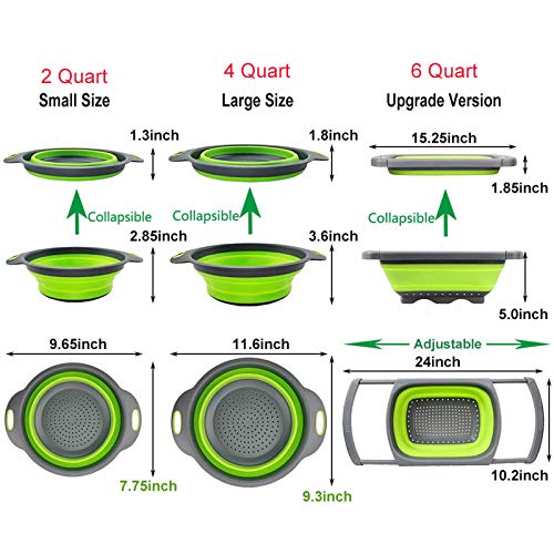 EigPluy Kitchen Collapsible Colander Over The Sink Kitchen Colander Strainer With Extendable Handles 6 Quart Folding Strainer for Draining Fruit,Pasta,Vegetable(3 packs) - Thumbnail 2