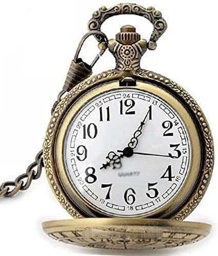 Montre de poche sculptée classique montres-bracelets Fob Watchk, pendentif boussole antique boîtier en argent à quartz squelette chaîne horloge for hommes femmes enfants cadeau d'anniversaire ( Color