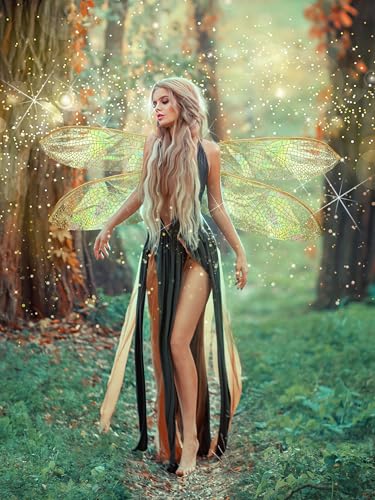 PullCrease Dragonfly Wings for Adults Halloween Fairy Dragonfly Wings Costume Large Cosplay Dress up Festive Party Favor(Gold Dazzling Color)