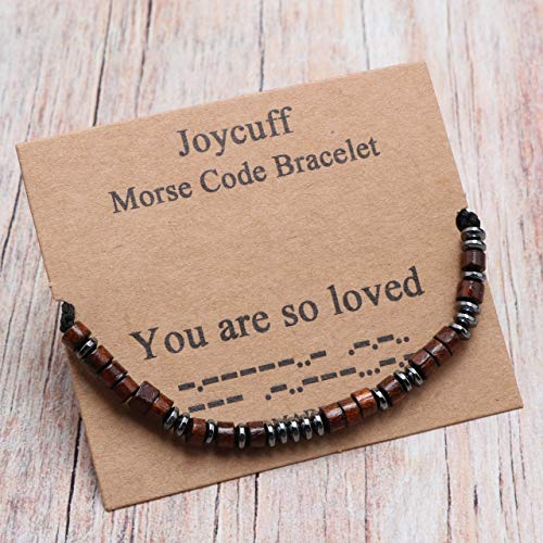 Image of JoycuFF Inspirational 𝐌𝐨𝐫𝐬𝐞 𝐂𝐨𝐝𝐞 𝐁𝐫𝐚𝐜𝐞𝐥𝐞𝐭 𝐟𝐨𝐫 𝐖𝐨𝐦𝐞𝐧 Secret Message Wood Beads with Cord Jewelry Birthday Mother's Day 𝐆𝐢𝐟𝐭 𝐟𝐨𝐫 𝐇𝐞𝐫 Mother Grandmother