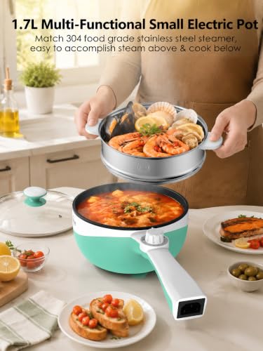 Image of Audecook Electric Hot Pot Mini Electric Skillet Adjustable Power Nonstick | Portable Cooking Pot Multi Ramen Cooker for Noodles, Soup, Steak, Eggs, Oatmeal, Home, Office, Dorm Room, and Travel