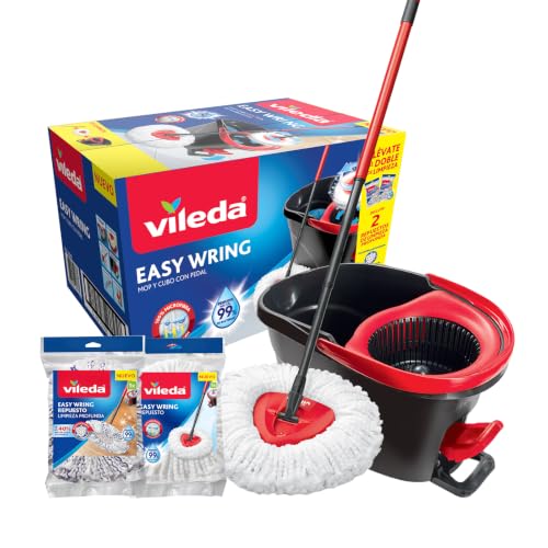 Vileda Easy Wring - Trapeador Microfibra y Cubeta con Pedal + Repuesto de Trapeador Limpieza Profunda