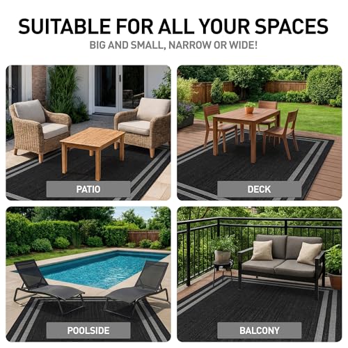 Tapete decorativo tejido plano 5' x 7' negro/ivory miniatura 3
