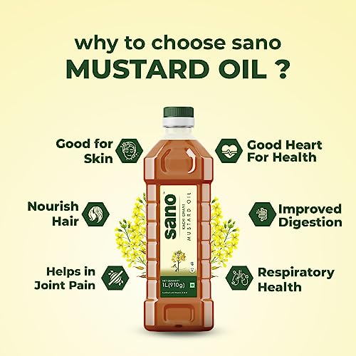 Image of Sano Pure and Aromatic Kachi Ghani Mustard Oil - 5 Litre + 1 Litre Pack Pet Bottle | 100% Natural, Ideal for Cooking, Pickling, and Health Benefits | Mustard Oil