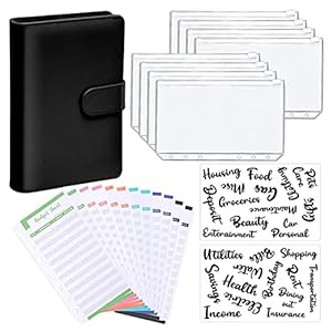 Ocobetom Leren notitieboekband, A6 budget-binding, lichte, praktische omslagmap met doorzichtige zakken met ritssluiting…