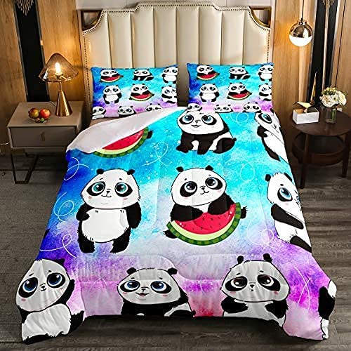 Panda Duvet Galaxy Bear Pattern Bedding Set for Kids Boys Girls Cute Wild Giant Panda Duvet Insert Bear Printed Outer Space Decor Quilt Set Bedding Single Size