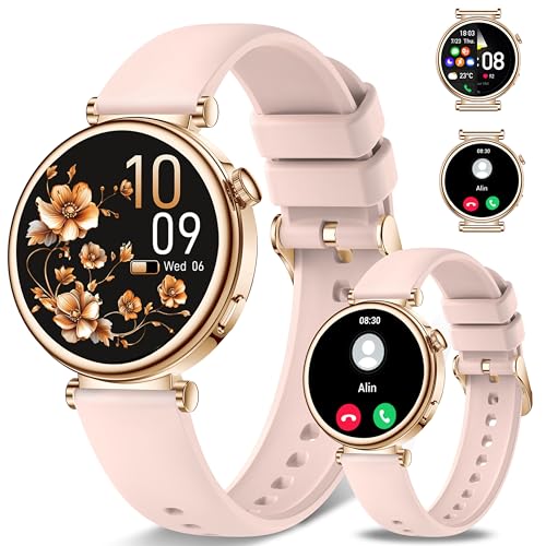 Montre connectée ronde pour femme or rose boîtier élégant et écran tactile 1,32 HD