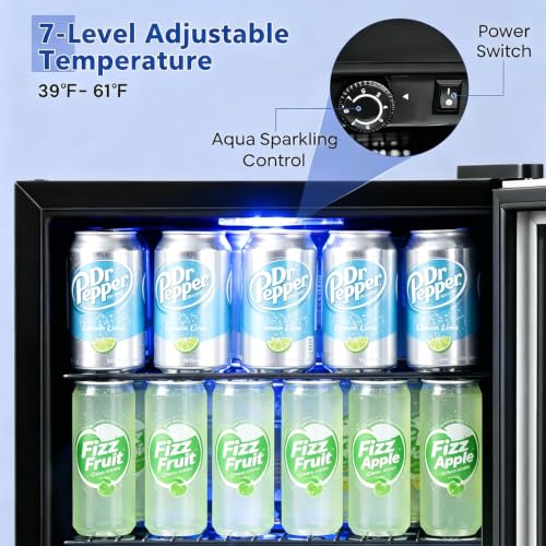 Image of COSTWAY 60 Cans Beverage Refrigerator Cooler, Freestanding Mini Fridge with Glass Door & Removable Shelves, Small Beverage Drink Fridge for Soda Beer Wine, 1.6 Cu.Ft