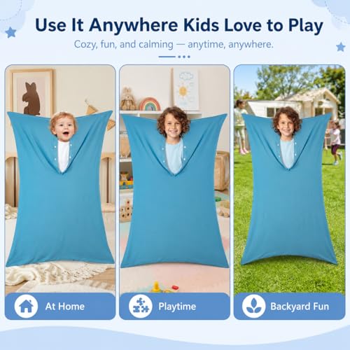 Image of Body Sock Sensory Sock for Kids 3-5 Years, Small | 40 H x 27 W in, Fits Height 33x42 in, Stretchy Full Compression Sack Body Wrap for Calm Relax Sensory Seeking Autism, Blue