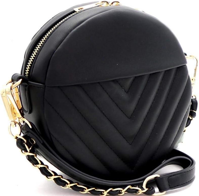 Medium Top-Handle Saffiano Vegan Leather Round Satchel Shoulder Bag Crossbody (Quilted Wristlet Crossbody - Black)