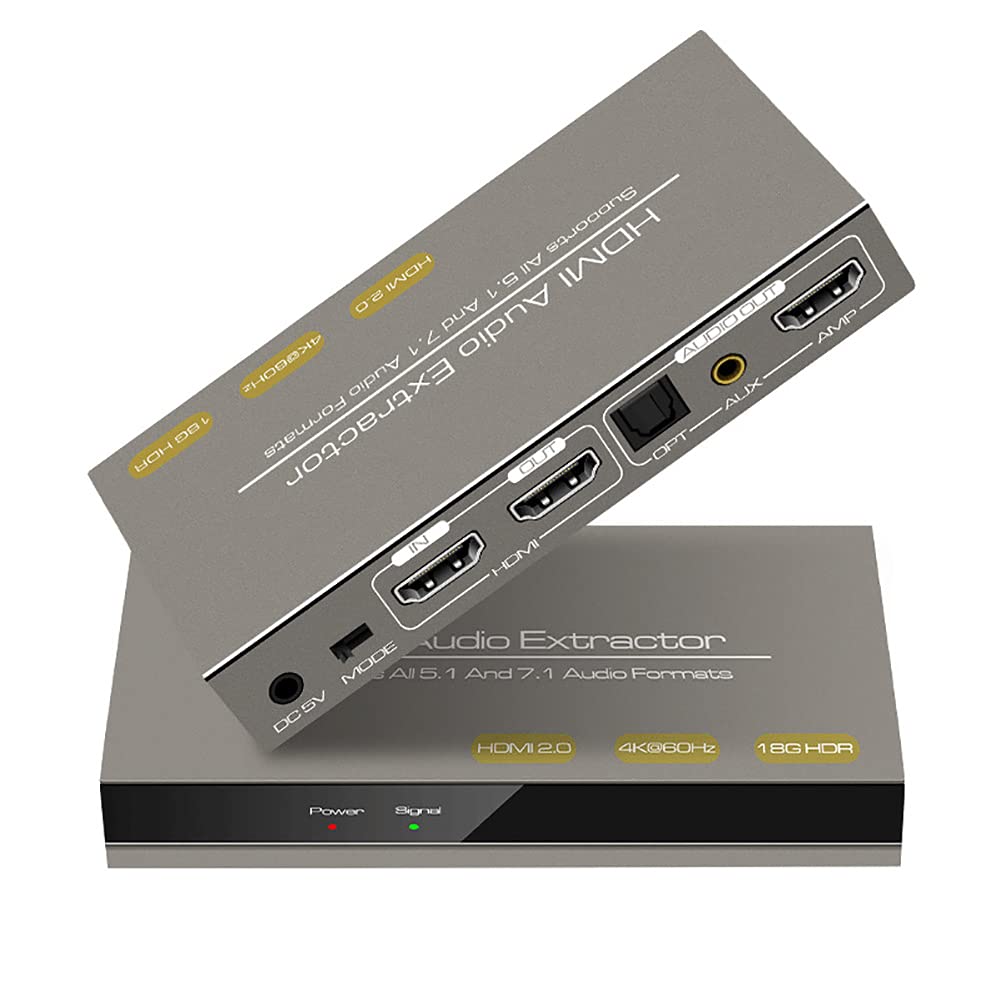 RSGK Splitter Audio HDMI, Splitter per Estrazione Audio HDMI 4K 60HZ, Fibra Ottica AMP a 7.1 Canali/Splitter a Due Bande a Un Punto 3,5