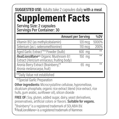 Kyolic Smart Mushrooms+ - Mushroom & Herbal Dietary Supplement - Mental Performance & Long-Term Brain Health Support* - Lion’s Mane Mushroom & Aged Garlic Extract - 60 Capsules - Image 3