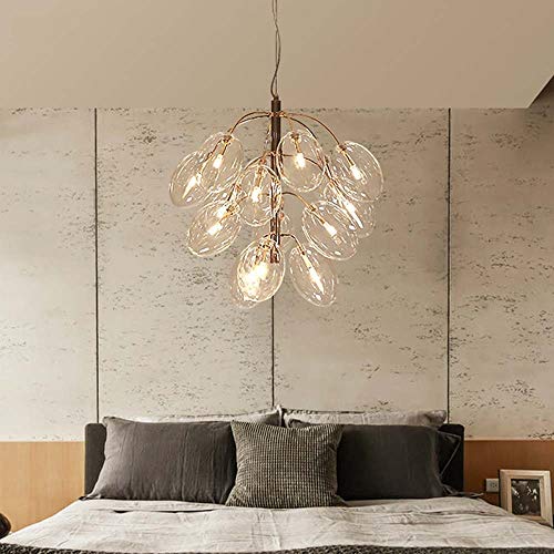 Yang1Mn Creative Gold Plated Wrought Iron Grape String Glass Bubble Ball Restaurant Living Room Chandelier Lamps 15 G4 #TOP2