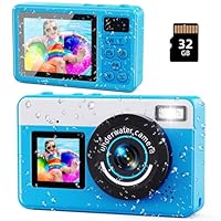 Digitalkamera, 10FT Unterwasserkamera mit 32GB, 2.8'' Dual-Kamera Wasserdichtes Tragbares Kompaktkamera, 18X Digitalzoom für Kinder Teenager Anfänger Erwachsene