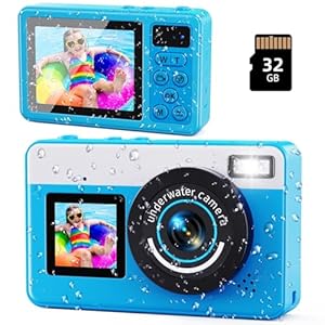 Digital Camera,10FT Underwater Camera with 32G, 2.8'' Dual Screen Waterproof Compact Small Portable for Snorkeling,18X Digital Zoom for Kids Teenagers Beginners Adults