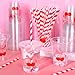 Whaline 50Pcs Cherry Bow Disposable Plastic Cups with Lids and Straws 12Oz Red Pink Cherry Bowknot Cold Beverage Drinking Cups for Wedding Birthday Baby Shower Party Supplies
