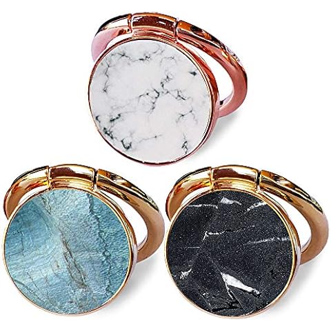 3-Pack Cell Phone Ring Holder with 360° Rotation, Metal Ring Grip Holder for Magnetic Car Mount Compatible with iPhone 11 Pro Max/X/XR/SE 2020 and Other Smartphones Finger Kickstand (Marble) Cover