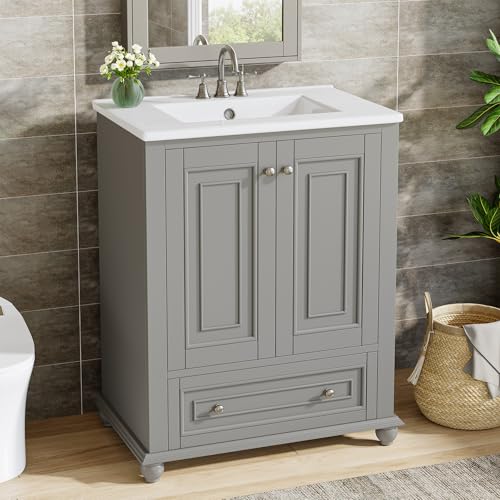 Tribesigns 24" Bathroom Vanity with Ceramic Sink Combo, Freestanding Bathroom