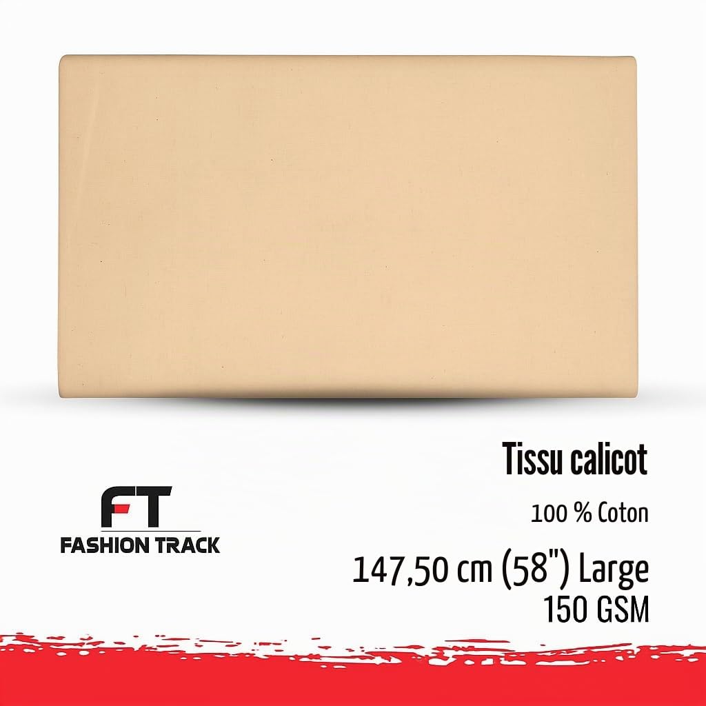 Tissu au mètre (10 m, calicot naturel) 147,5 cm de large, poids moyen, 100% coton, pour nappes, couture, matelassage, doublures de rideaux, housses de coussin et sacs fourre-tout | FT Fashion Track
