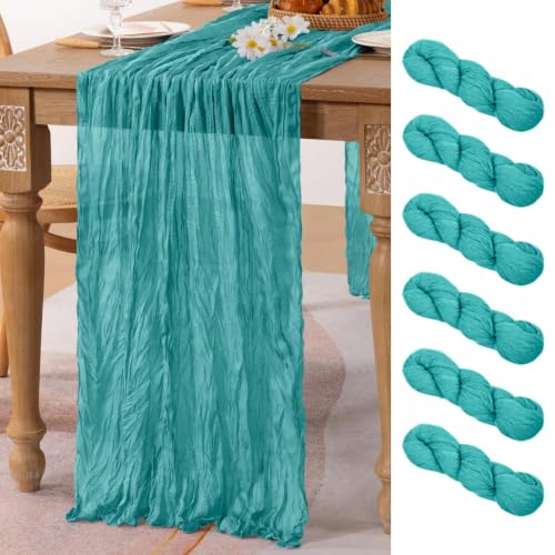 Teal Blue Table Runner Fall Cheesecloth Table Runner Dinning Decor, 6 Pack