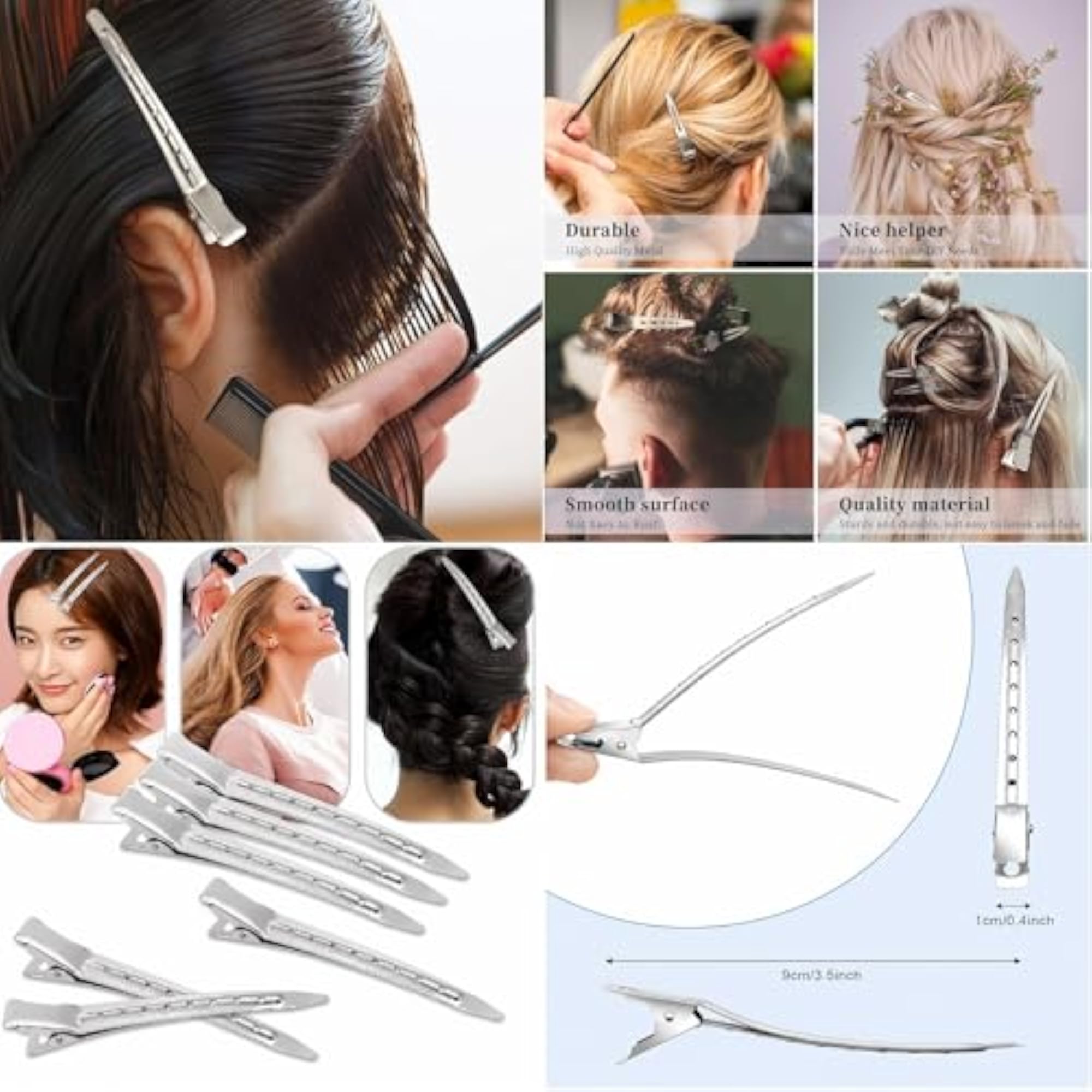12pc Professional No-Crease Hair Sectioning Clips, Metal Duckbill