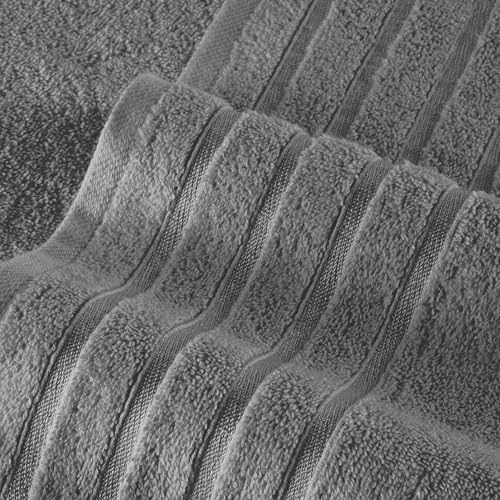 Image of Elegant Comfort 4 Lines Viscose Stripe 6-Piece Premium Towel Set - 100% Turkish Cotton High Absorbent Luxury Bathroom Towels - Includes 2 Washcloths, 2 Hand Towels and 2 Bath Towels Set, Gray