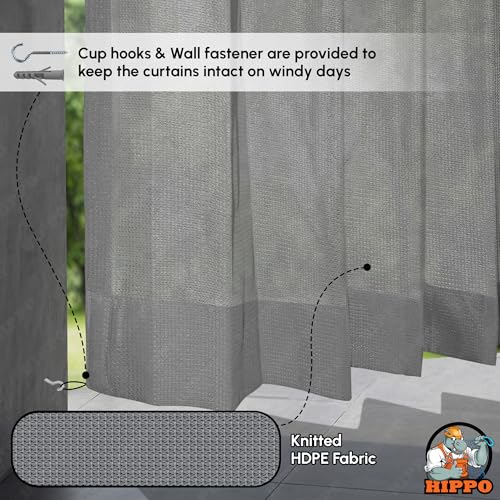 Image of HIPPO HDPE Outdoor Loop Curtains Sun Blocking, UV Protection, Light-Filtering for Garden Balcony Curtain, 150 GSM (Light-Grey, 3FTX9FT, 1PC)