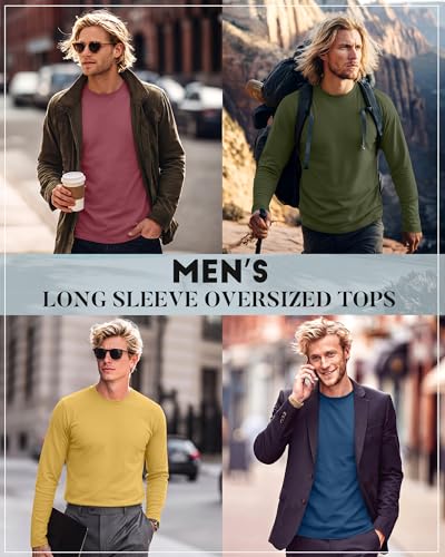 Image of August Alley 4 Pack Men's Big and Tall Cotton Shirts L-7XL, Long Sleeve Oversized Tops Loose Casual Large T-Shirts Basic Tee