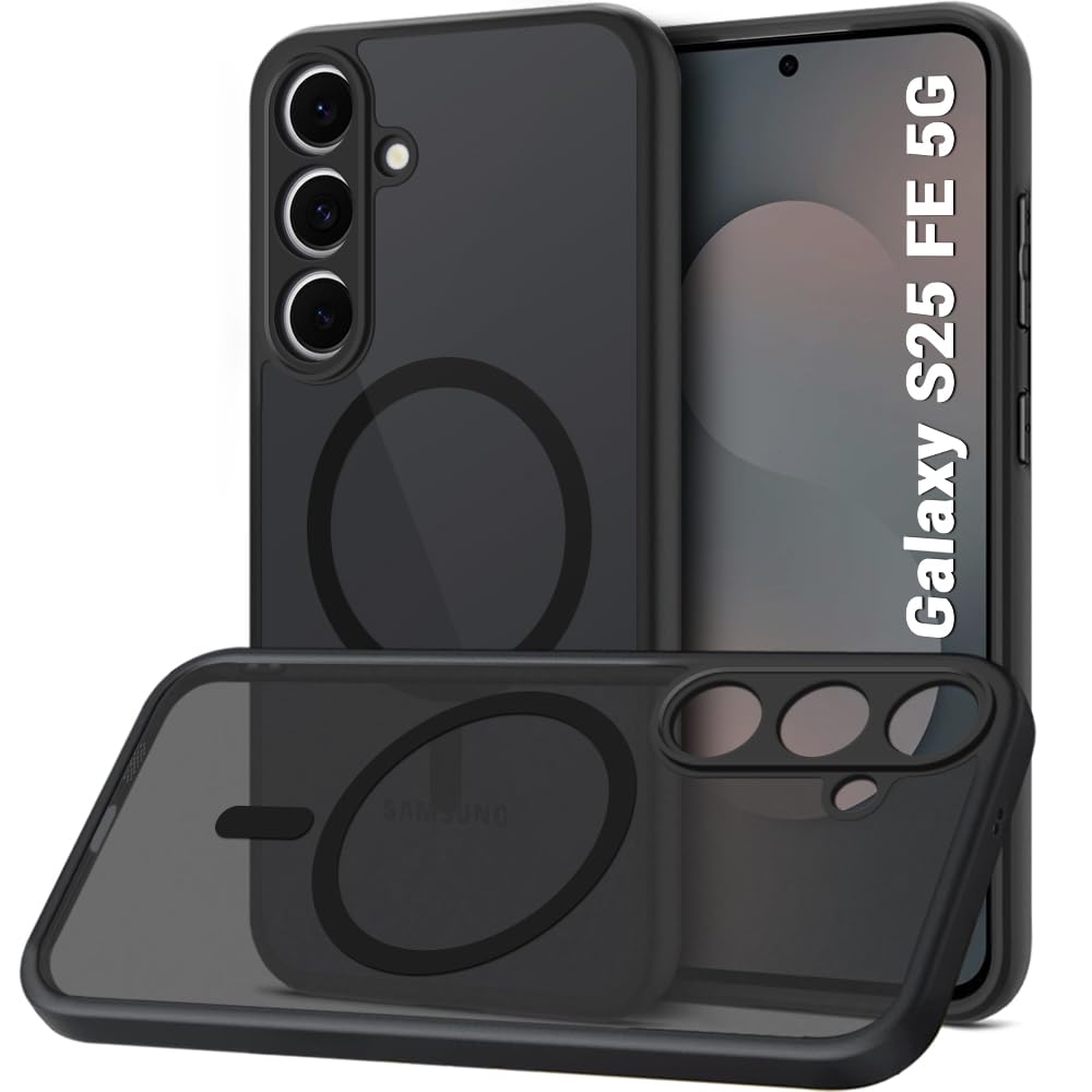 TheGiftKart Hybrid Shockproof Back Cover Case for Samsung Galaxy S25 FE 5G Compatible with MagSafe | Hard Back Cover Case for Samsung S25 FE 5G (PC & TPU, Translucent Smoke Matte Back, Black Sides)-image-25