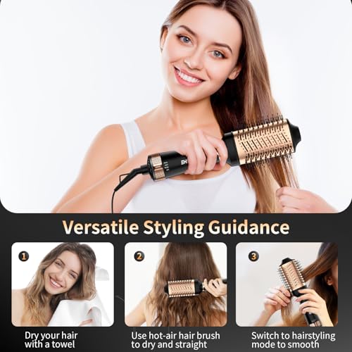 4-in-1 Ionic Hair Dryer Brush - Oval Titanium Barrel for Drying, Straightening, Curling, and Volumizing - Black