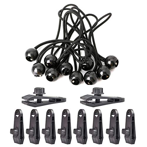 KungFu Mall Boule de corde élastique de 10 PCS et pince de serrage extérieure de 10 PCS pour tentes de bâche