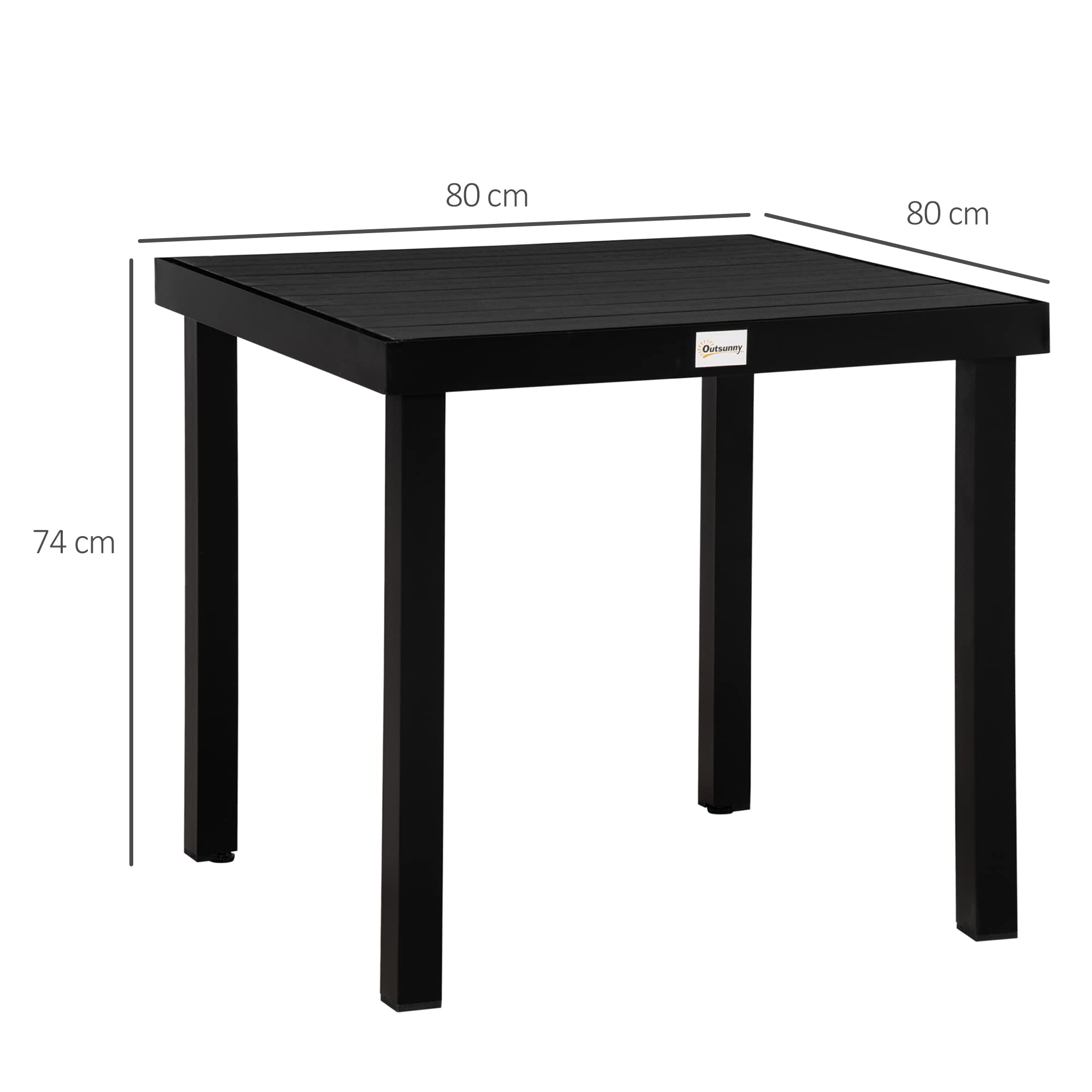 Outsunny Gartentisch für 6 Personen Esstisch Aluminiumtisch Gartenmöbel Loungemöbel pflegeleicht Kunststoff Natur+Schwarz 80 x 80 x 74 cm